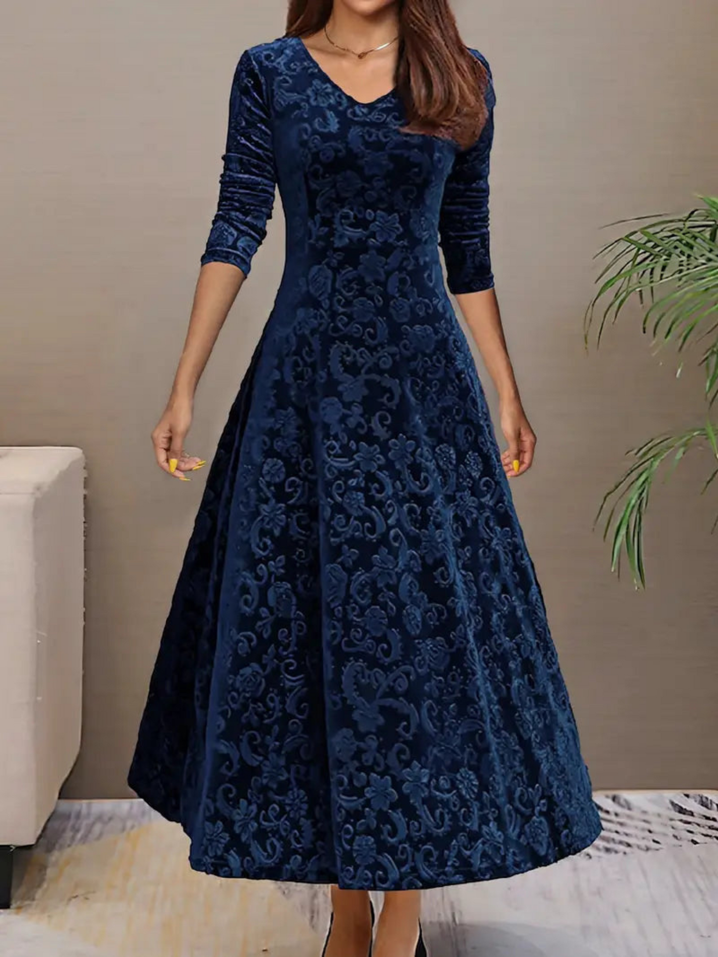 Velvet Dress, Modern Design | Comfortable Fit | Blue