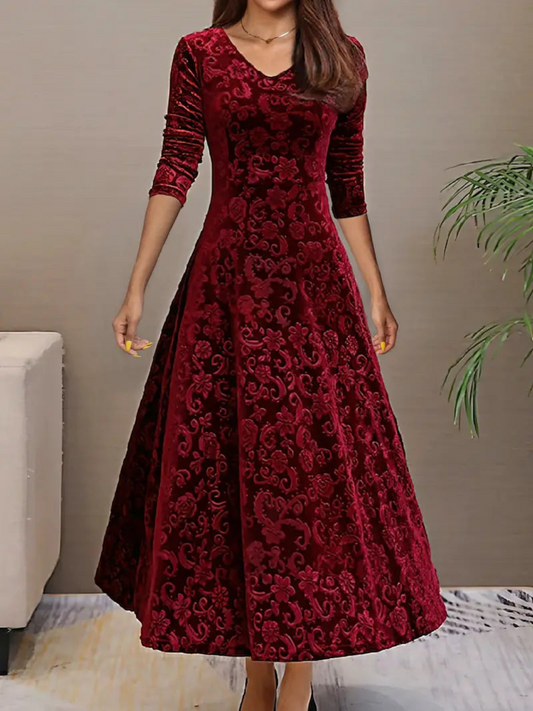 Velvet Dress, Modern Design | Comfortable Fit | Dark red