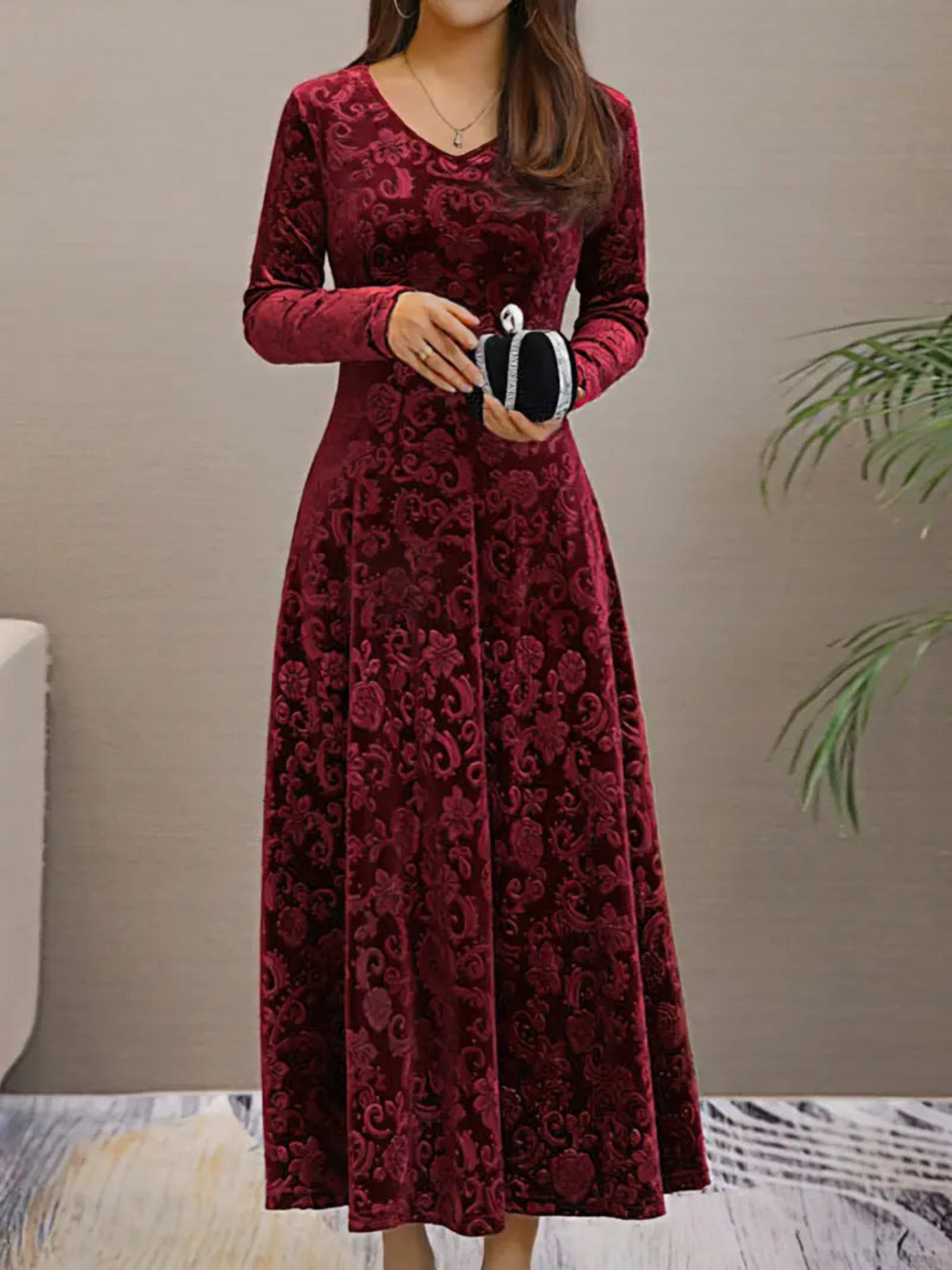 Velvet Dress, Modern Design | Comfortable Fit | Dark red1