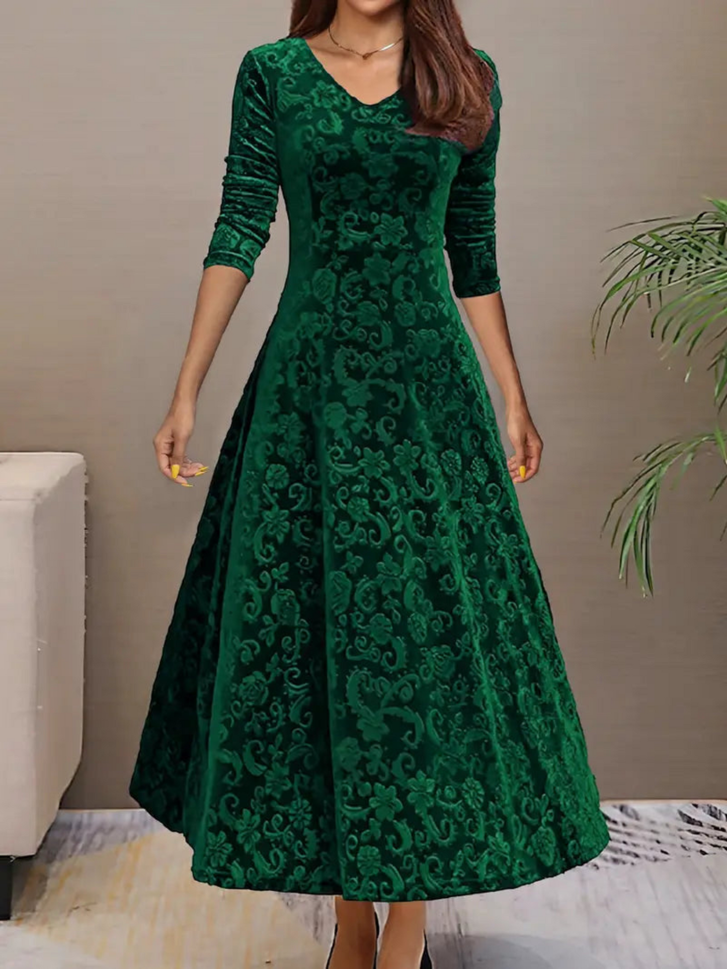Velvet Dress, Modern Design | Comfortable Fit | Green