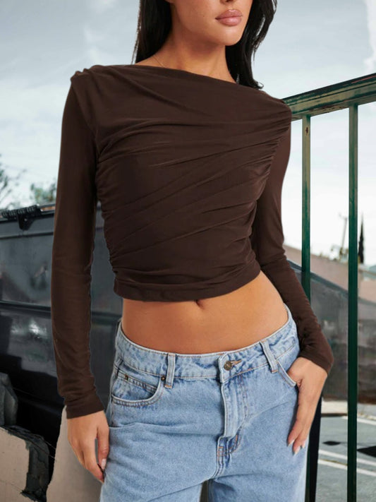 Vera | Women's Long Sleeve Wrap Shirt in Elegant Design, Comfortable Fit, Easy Care | Brown