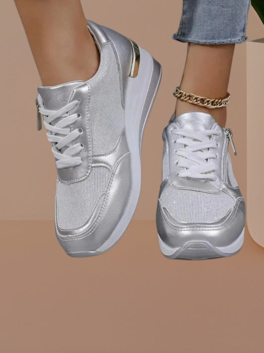 Veronica | Women's Orthopedic Sneakers with Heel Relief, Lightweight Design, and Trendy Gold and Silver Finish | silver