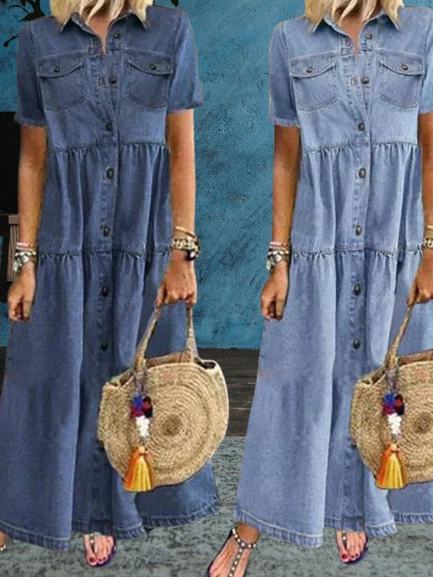 Vibeke | Women's Soft Denim Maxi Dress with Flattering Fit and Sleeveless Design | Dark Blue 2