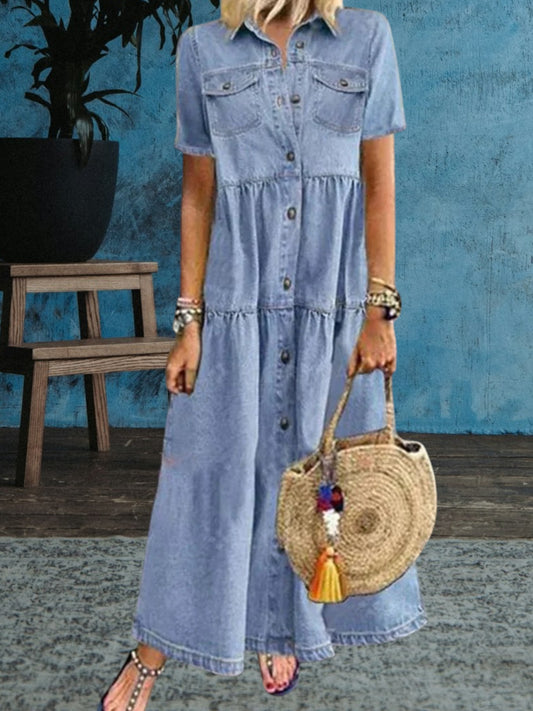 Vibeke | Women's Soft Denim Maxi Dress with Flattering Fit and Sleeveless Design | Light Blue