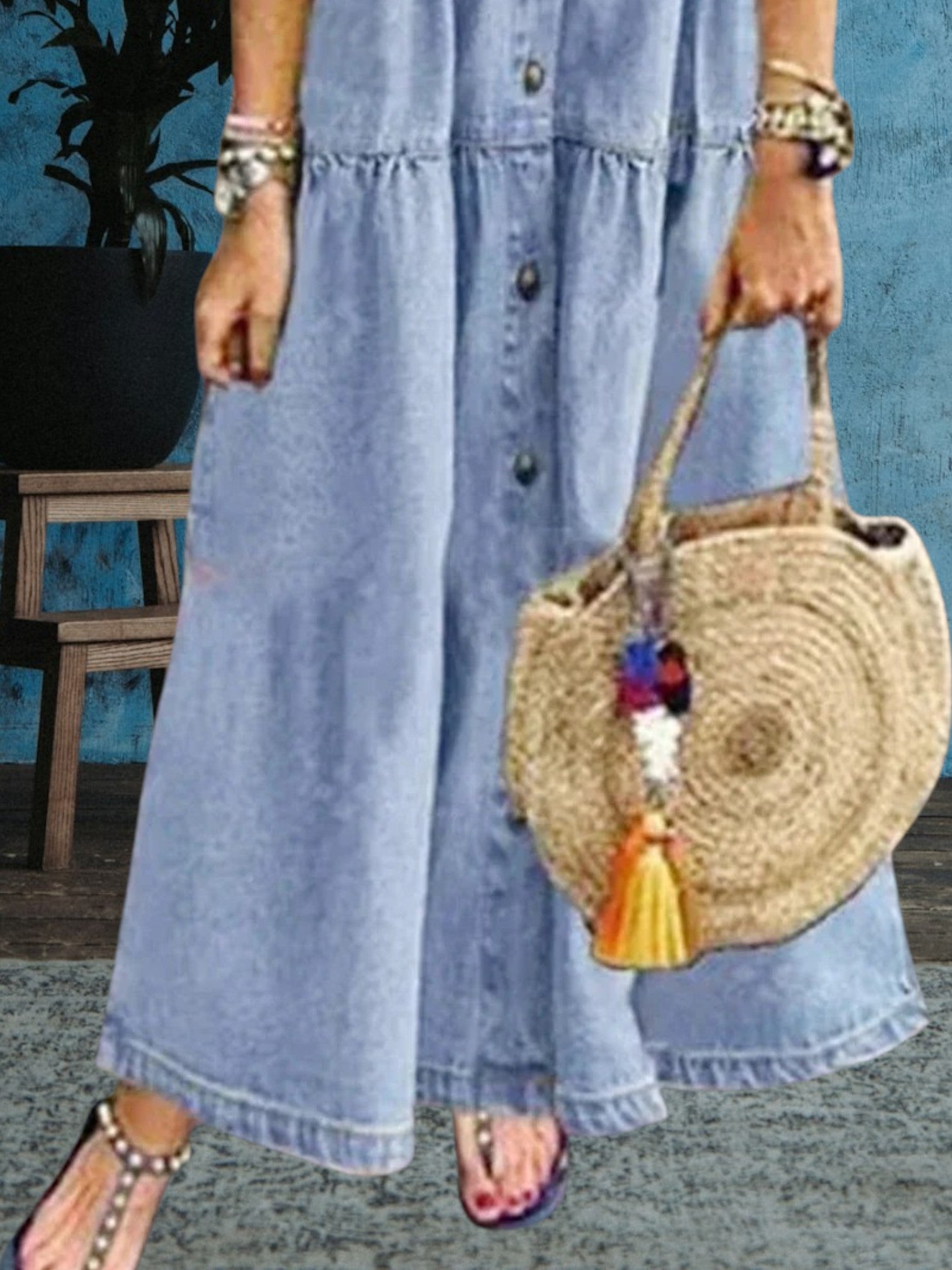 Vibeke | Women's Soft Denim Maxi Dress with Flattering Fit and Sleeveless Design | Light Blue 2