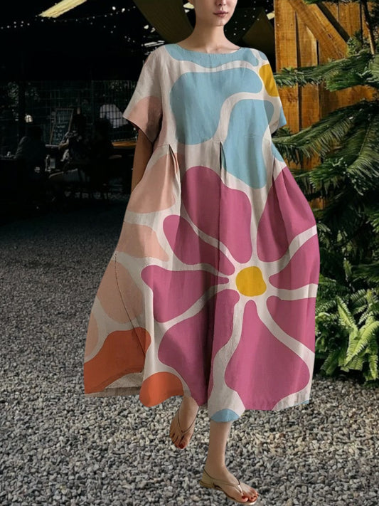 Vilda | Elegant Women's Floral Dress in Soft Cotton for Summer Weddings and Special Occasions  | Pink