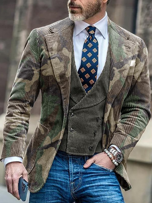 Vintage Camouflage Blazer Jacket for Men | Casual Fit | green