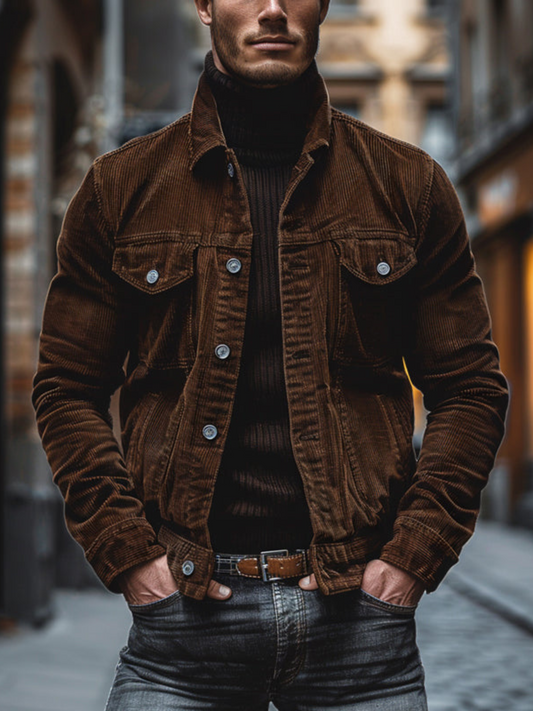 Vintage Corduroy Work Jacket for Men | Relaxed Fit | Brown