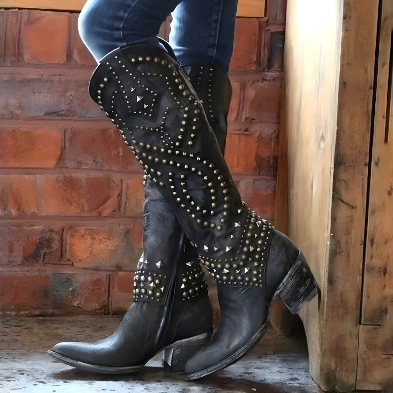 Vintage High-Cut Boots for Women | Chunky Heel | Black