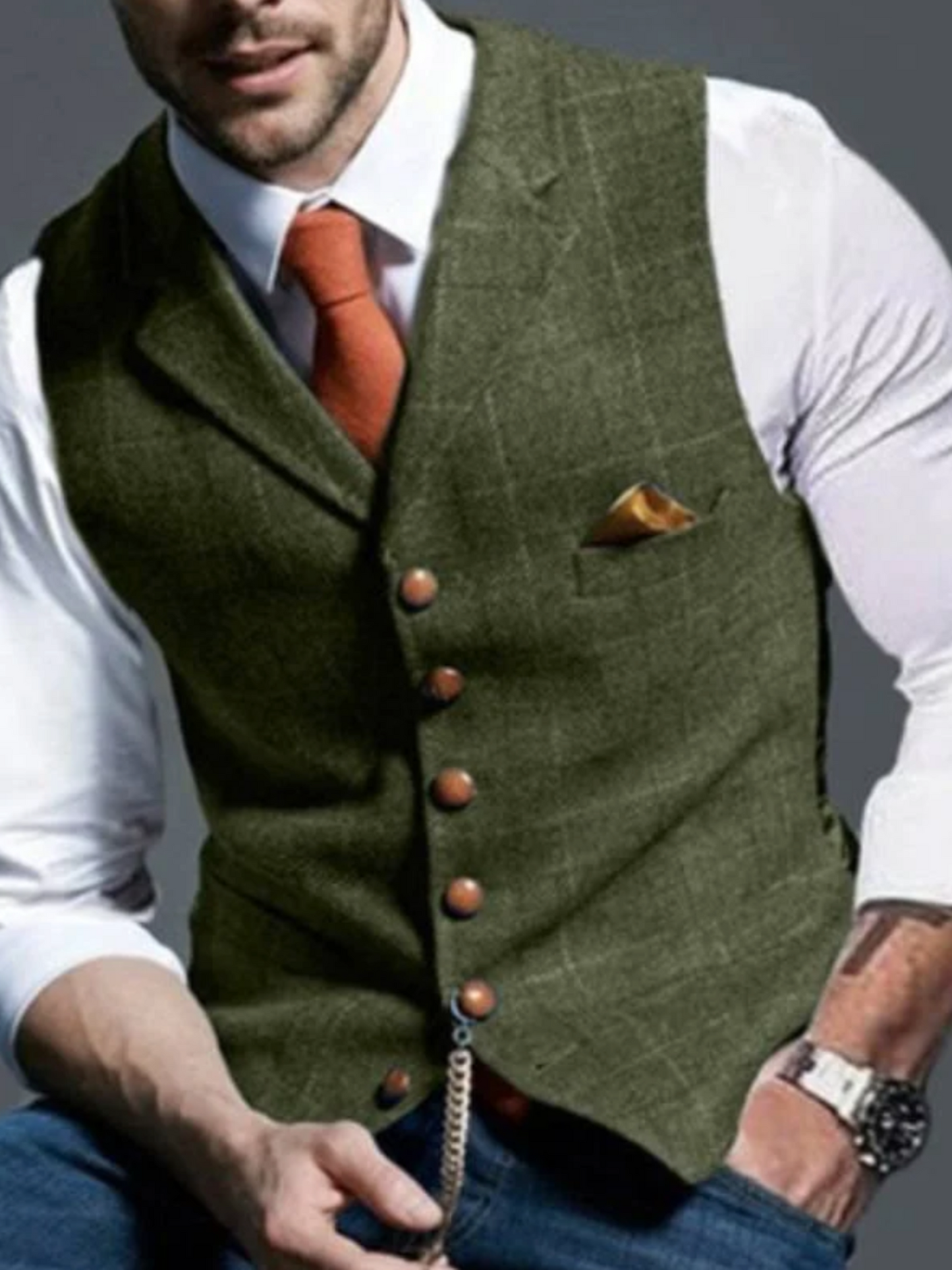 Vintage Waistcoat for Men | Timeless Design | Olive Green