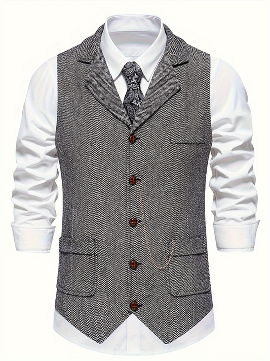 Waistcoat for Men, Herringbone Pattern | Tailored Fit | Light Gray