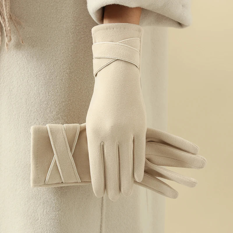 Warm Gloves for Women, Windproof, Velvet | Winter | Beige