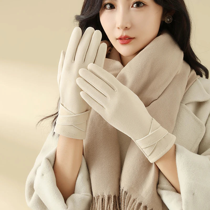 Warm Gloves for Women, Windproof, Velvet | Winter | Beige1