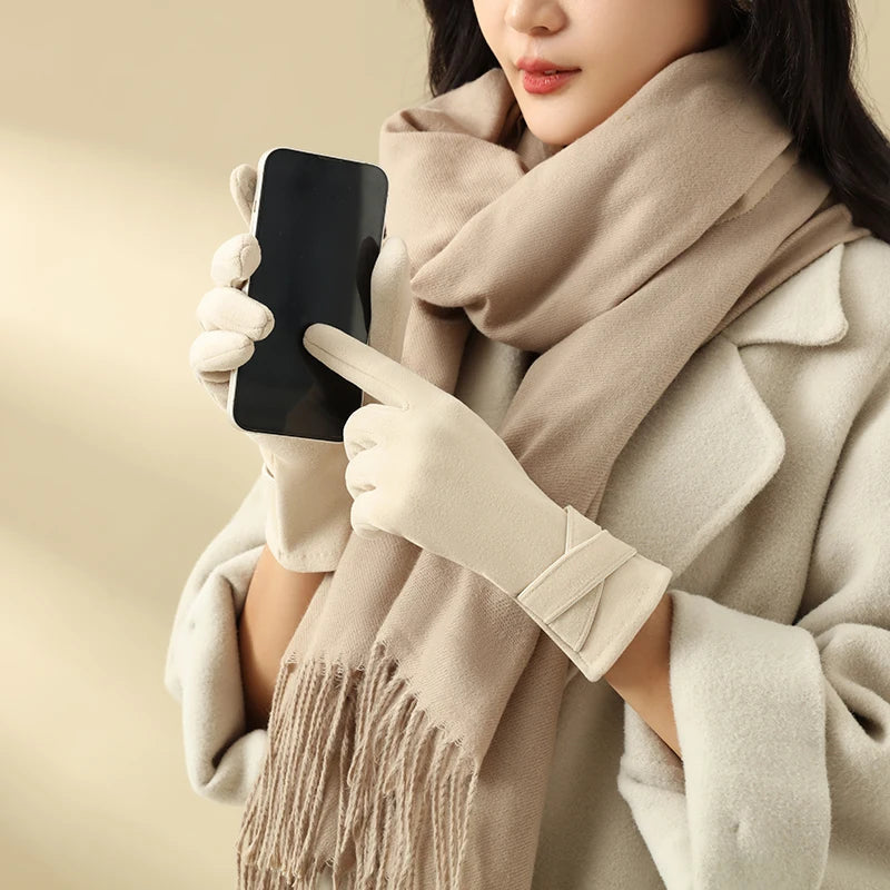 Warm Gloves for Women, Windproof, Velvet | Winter | Beige2