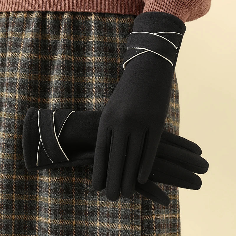 Warm Gloves for Women, Windproof, Velvet | Winter | Black