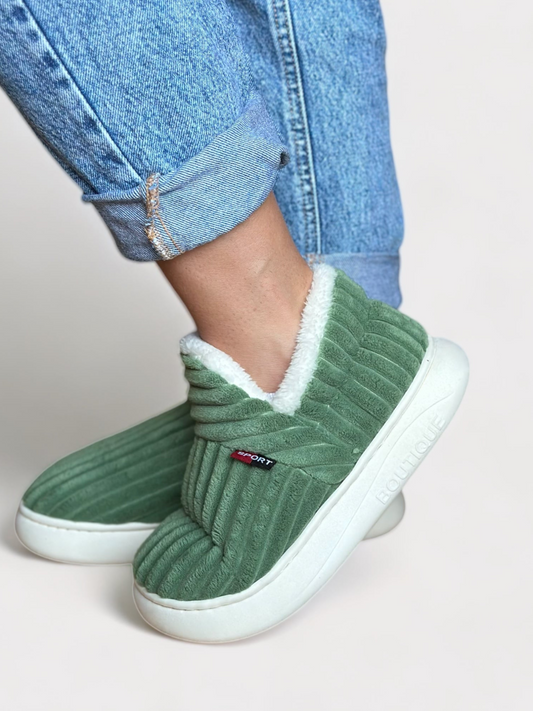 Warm Slippers for Women | Non-Slip Thick Sole | Green