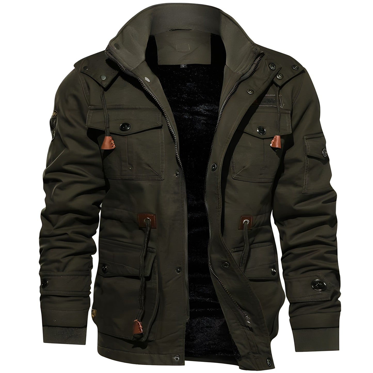 Waterproof Jacket for Men | Hooded, Fleece-Lined | Dark Green