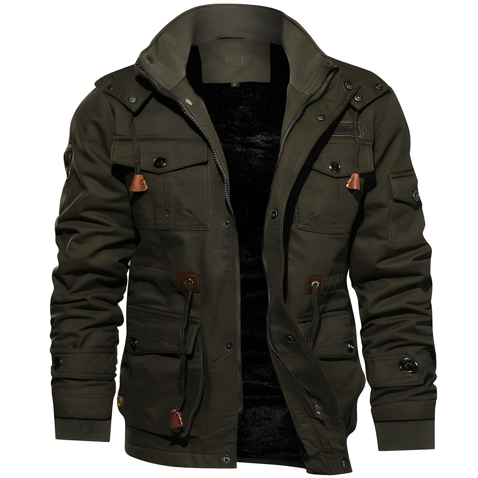 Waterproof Jacket for Men | Hooded, Fleece-Lined | Dark Green