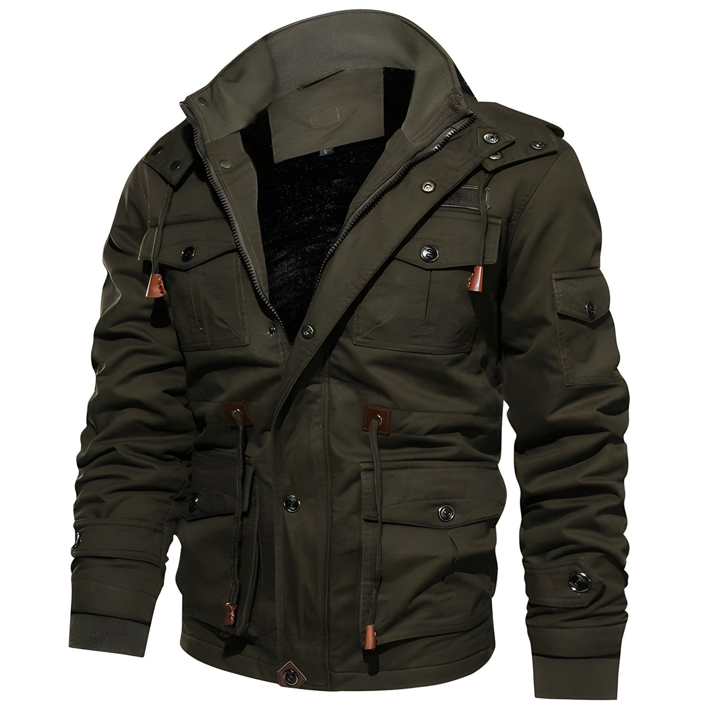 Waterproof Jacket for Men | Hooded, Fleece-Lined | Dark Green1