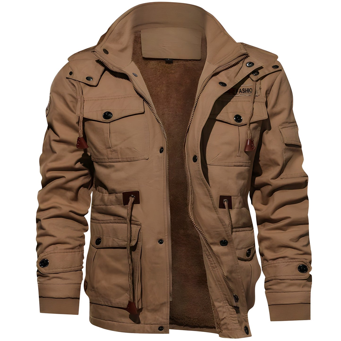 Waterproof Jacket for Men | Hooded, Fleece-Lined | Khaki
