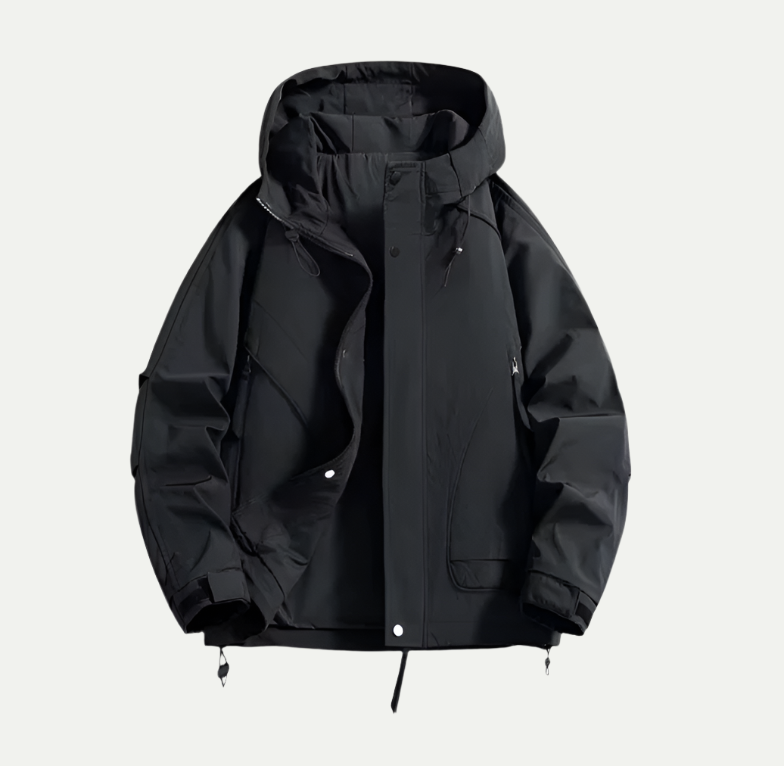 Waterproof Jacket for Men | Lightweight with Adjustable Hood | Black