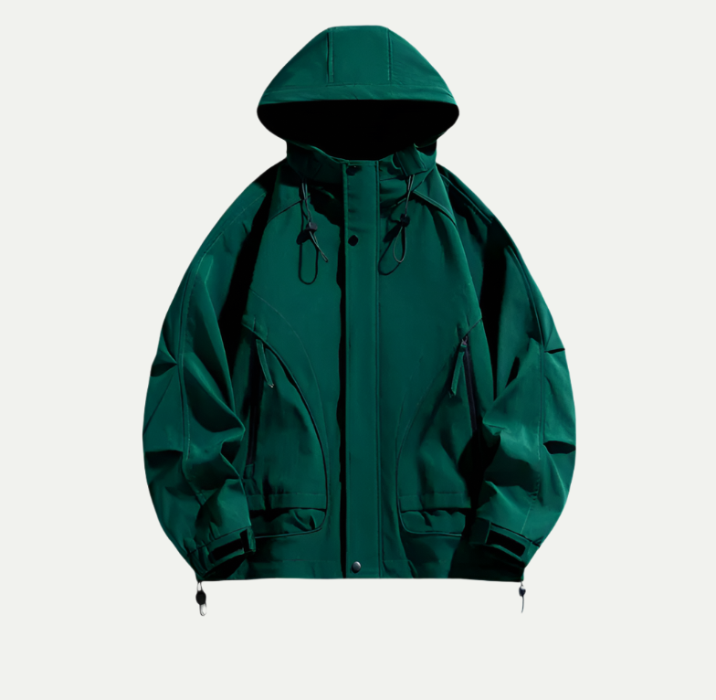 Waterproof Jacket for Men | Lightweight with Adjustable Hood | Green