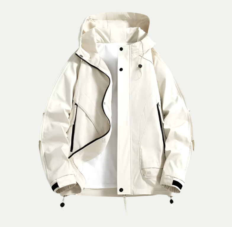 Waterproof Jacket for Men | Lightweight with Adjustable Hood | White