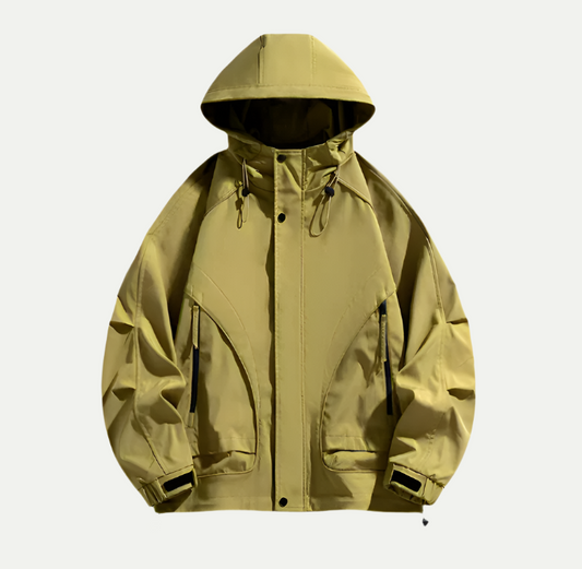 Waterproof Jacket for Men | Lightweight with Adjustable Hood | Yellow