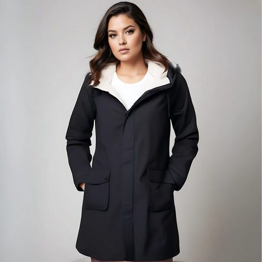 Waterproof Rain Jacket for Women | Hooded, Functional Design | Black