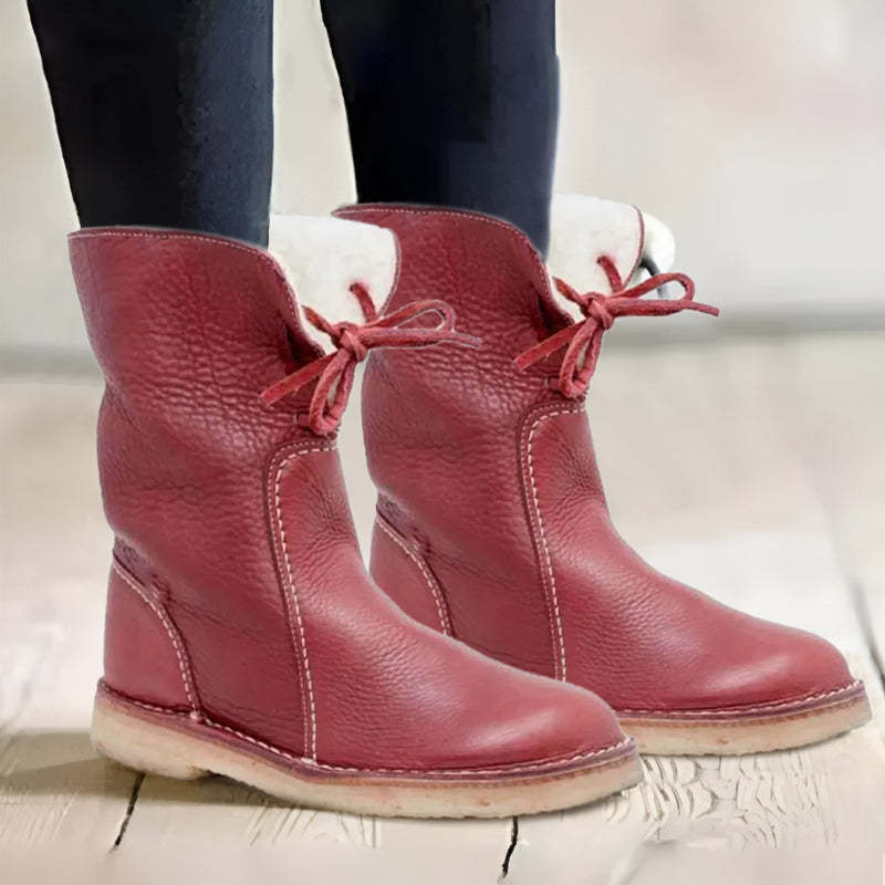 Waterproof Winter Boots for Women  | Warm Wool Lining | Red