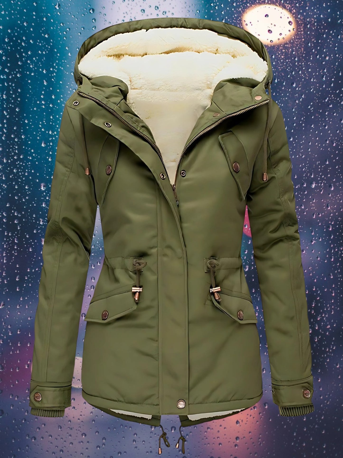 Waterproof Winter Parka Jacket | and Removable Hood | Army Green