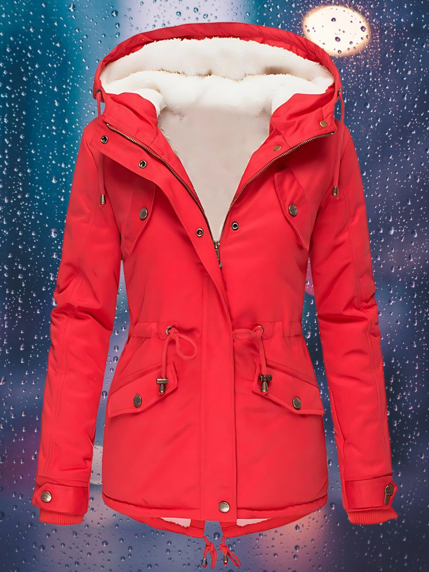 Waterproof Winter Parka Jacket | and Removable Hood | Red