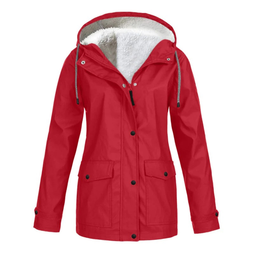 Waterproof Wool Coat for Women | Mid-Length | Red