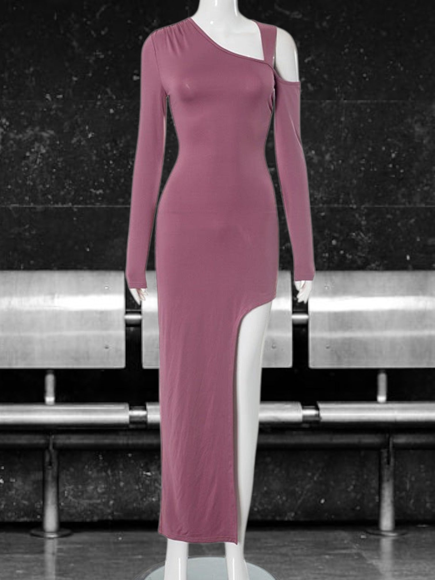 Waverly | Women's Asymmetrical Maxi Dress with Elegant Cut-Out and Long Sleeves | Pink 3