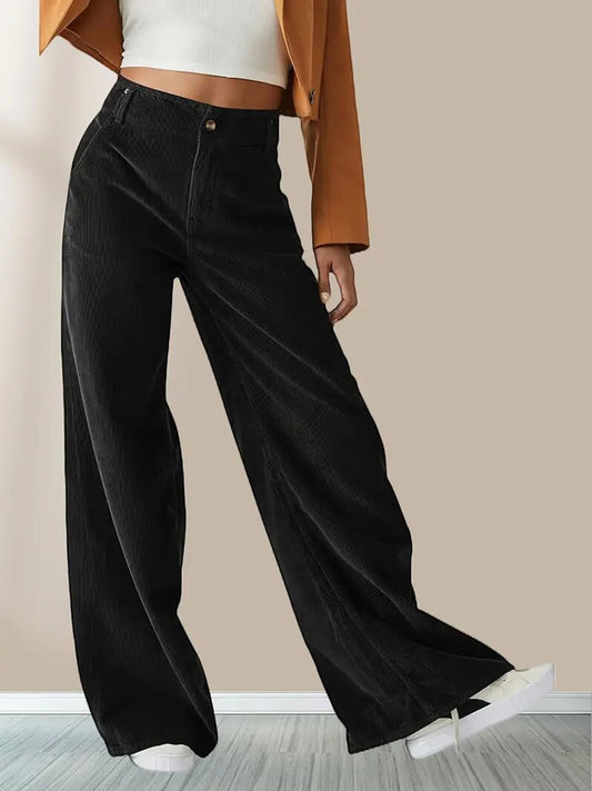 Wide Leg Corduroy Trouser for Women | Full Length | Black