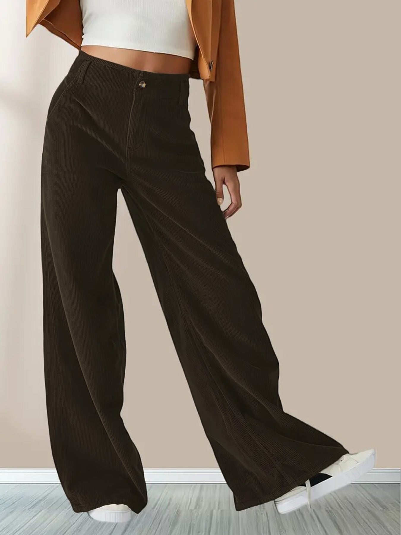 Wide Leg Corduroy Trouser for Women | Full Length | Dark Brown