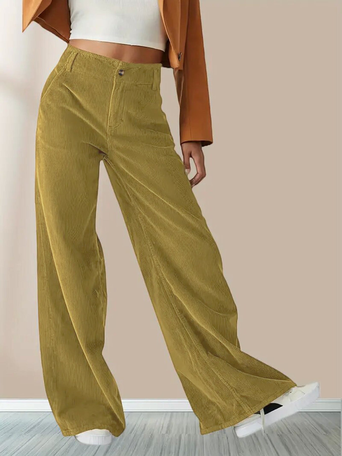 Wide Leg Corduroy Trouser for Women | Full Length | Mustard Yellow