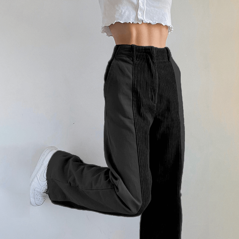 Wide Leg Corduroy Trousers for Women | Comfortable Loose Fit | Black