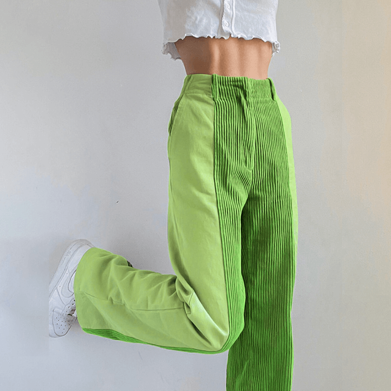 Wide Leg Corduroy Trousers for Women | Comfortable Loose Fit | Green