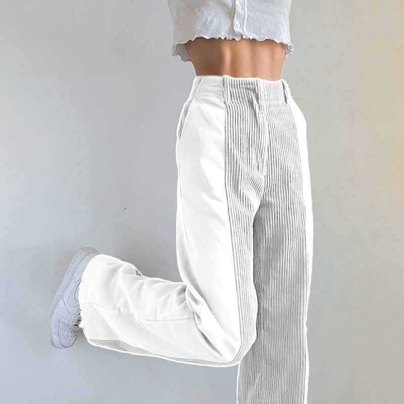 Wide Leg Corduroy Trousers for Women | Comfortable Loose Fit | White