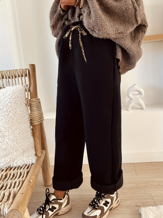 Wide Leg Corduroy Trousers for Women | High Waist | Black