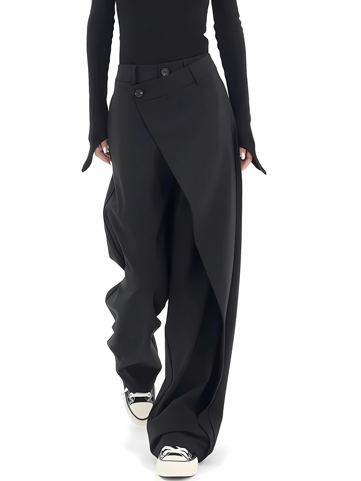Wide Leg Trousers Women, Asymmetrical Cut | Casual Elegant | Black