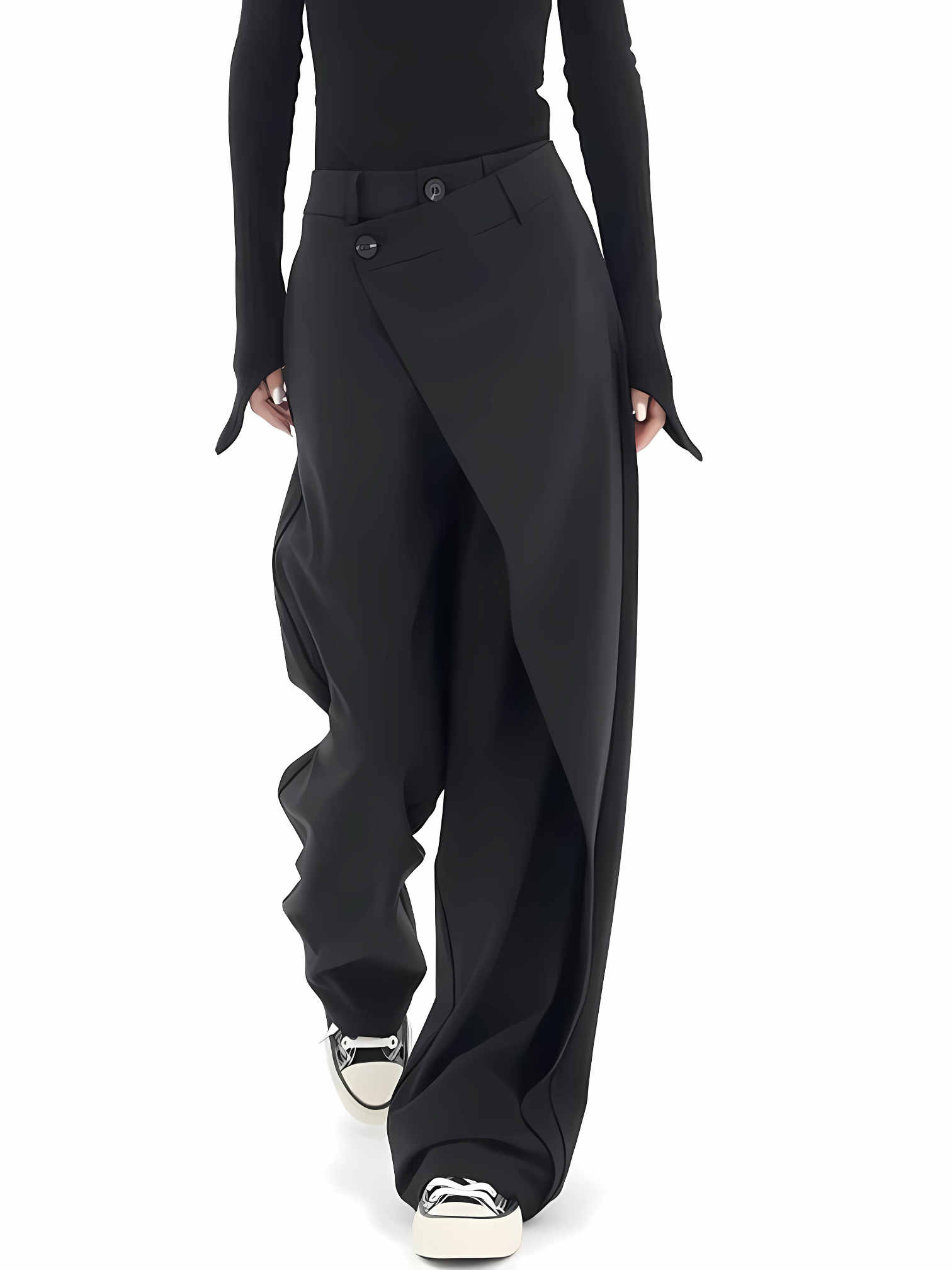 Wide Leg Trousers Women, Asymmetrical Cut | Casual Elegant | Black