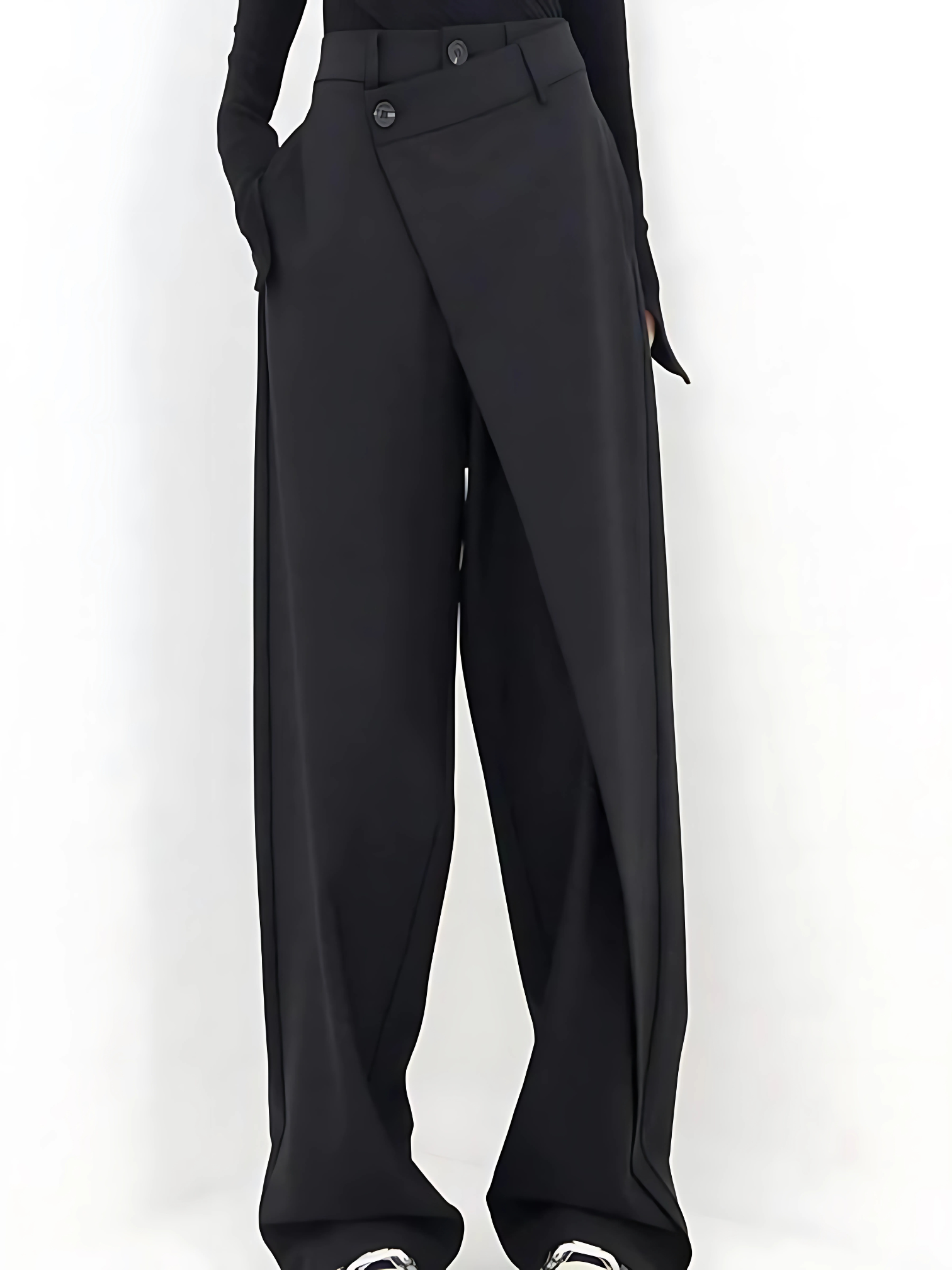 Wide Leg Trousers Women, Asymmetrical Cut | Casual Elegant | Black1