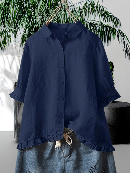 Winika | Women's Elegant Tailored Cotton Shirt in Marine Blue, White, Pink, and Yellow | Navy blue
