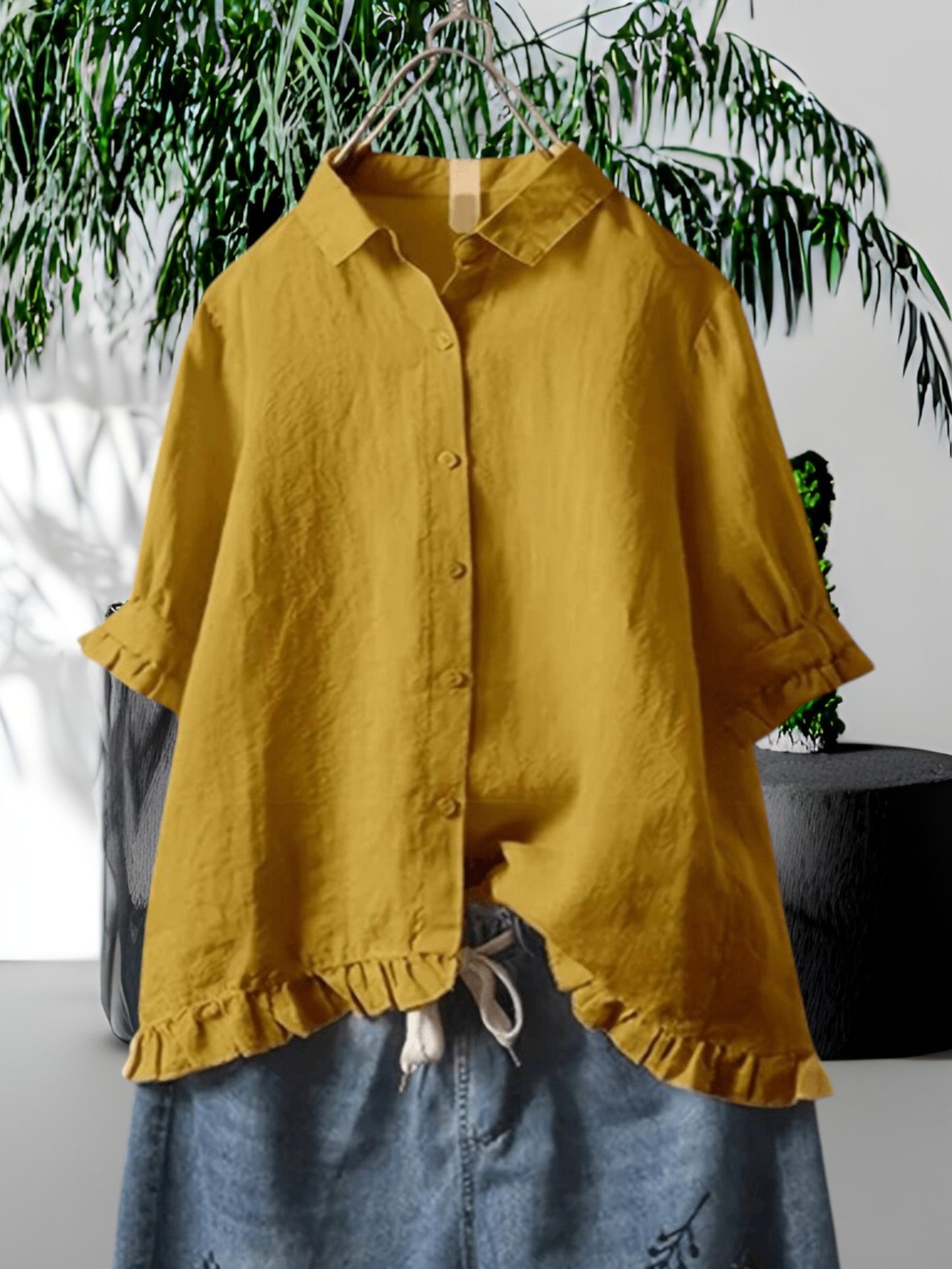 Winika | Women's Elegant Tailored Cotton Shirt in Marine Blue, White, Pink, and Yellow | Yellow