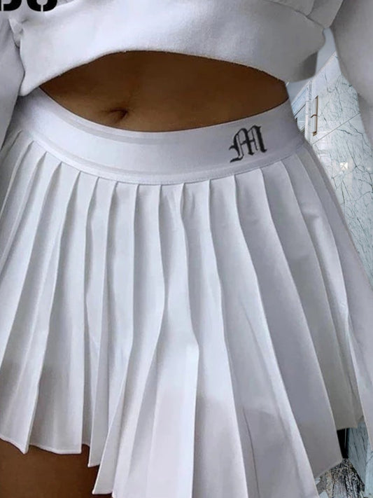 Winslet | Elegant Pleated Midi Skirt with Elastic Waistband and Flowing Design | White