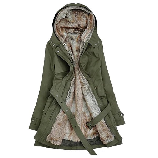 Winter Coat with Faux Fur Lining for Women | Elegant Fit | Army Green