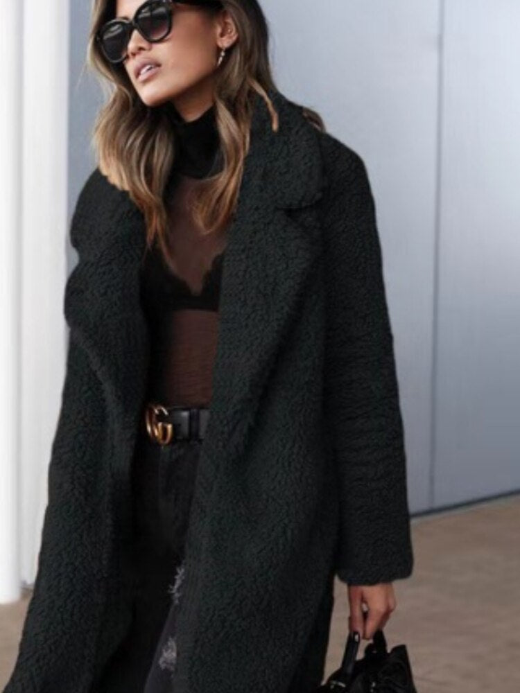 Winter Coats for Women, Long Teddy Coat | Warm | Black