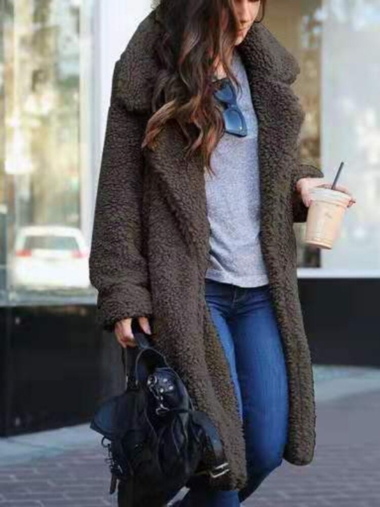 Winter Coats for Women, Long Teddy Coat | Warm | Dark Gray